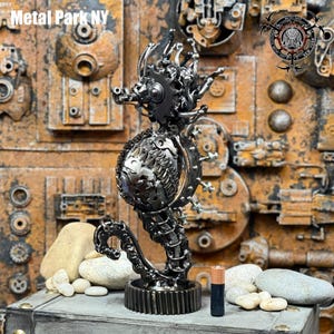STEAMPUNK SEAHORSE, Steampunk style seahorse sculpture, Recycled metal art, Scrap metal sculpture