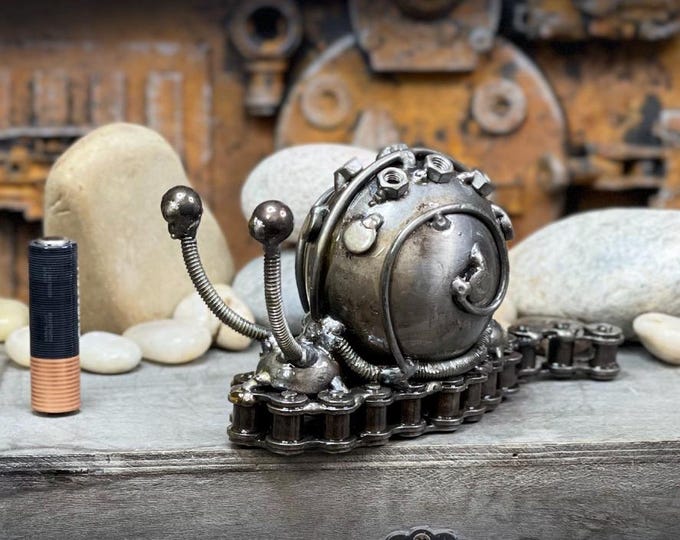 Gary Inspired Steampunk Mechanical Snail Sculpture - Recycled Metal Art