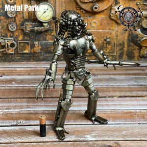 Hand made scrap metal Predator, Scrap metal Sculpture , recycle metal art, Fugitive hunter