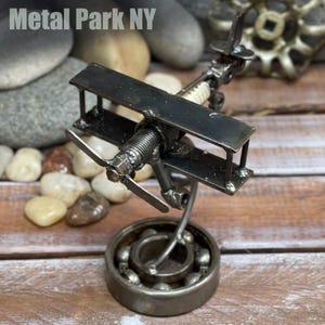 Handmade Biplane Sculpture, Made from Motorcycle Parts & Scrap Metal, Recycled Metal Art