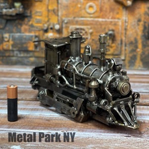 Steampunk Train Engine Sculpture - Handmade Scrap Motorcycle Parts, Industrial Metal Art
