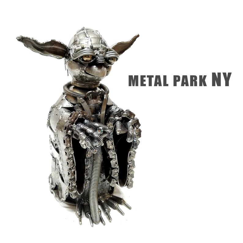 Recycled Scrap Metal Yoda Inspired Statue Handmade Sculpture Etsy