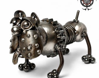 Bulldog Sculpture -  Handmade Scrap Motorcycle Parts Dog Art, Recycled Metal English Bulldog Decor