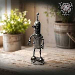 Robot Sculpture - Handmade from Scrap metal and Motorcycle Parts, One of a kind, Sci-Fi Figure