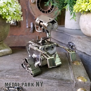 WALL-BOT Sculpture - Handmade Recycled metal Robot, Scrap Motorcycle Art, Industrial Desk Decor