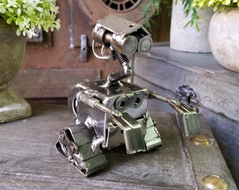 WALL-BOT Sculpture - Handmade Recycled metal Robot, Scrap Motorcycle Art, Industrial Desk Decor