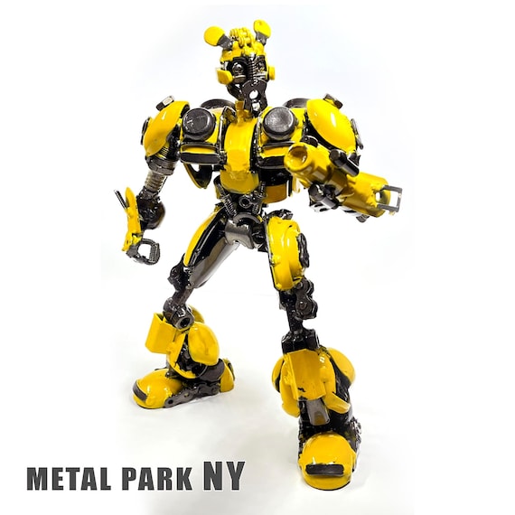 Bumblebee inspired Sculpture: Upcycled Scrap Metal Robot, Handmade Steampunk Art
