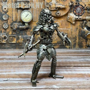 Predator M Sculpture - Handmade Recycled Metal Art, Steampunk Sci-Fi Decor
