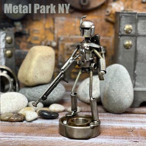 Boba Fett Inspired Hunter Sculpture - Handmade Scrap Motorcycle Parts - Steampunk Decor