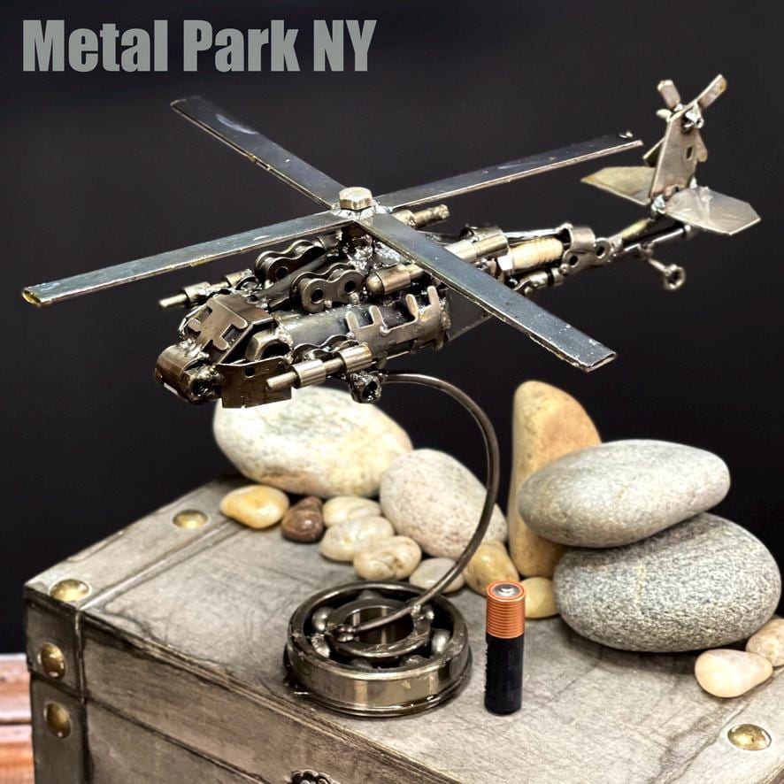 UH-60 Black Hawk Helicopter Sculpture - Handmade Scrap Metal Art