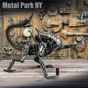 Steampunk Alien Bio-Mechanical Sculpture - Handmade Recycled Metal Sci-Fi Art, Industrial Steampunk Home decor, Unique Gift