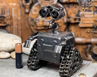 WALL-BOT M Sculpture - Handmade Recycled metal Robot, Scrap Motorcycle Art, Industrial Desk Decor