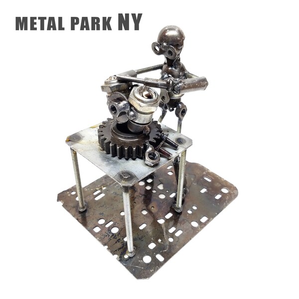 Mechanic statue, Engineer Scrap metal art,Mechanical  Handmade, made out of motorcycle parts