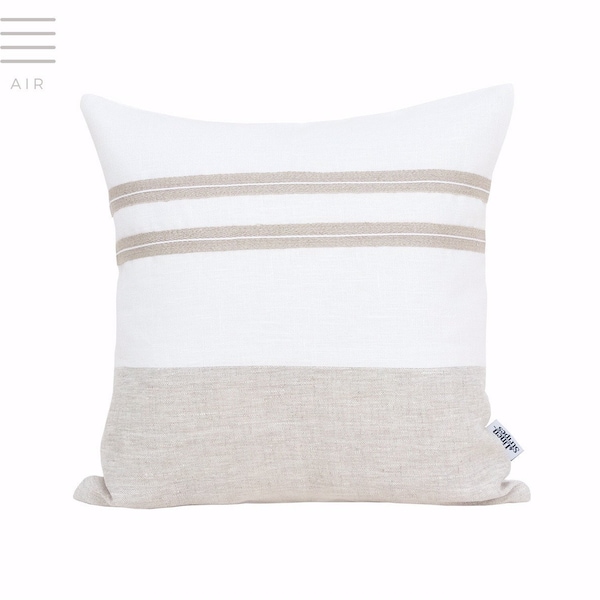 Neutral Linen Cushion Cover White Beige Linen Pillow Cover, Modern Farmhouse Pillow Case 55x55 Throw Pillow Covers, Scandinavian Cushions