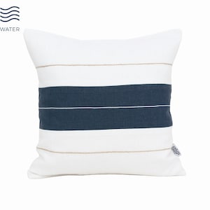 Nautical Nursery Cushion Cover 18x18 Linen Pillow Case, Navy Linen Pillow Covers Coastal Pillow Cover, Decorative Pillow Cases Linen Shams