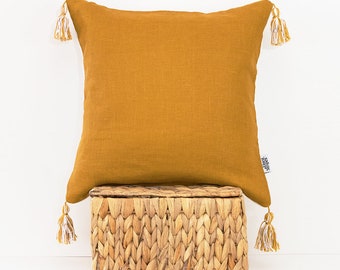 Mid century pillow. Organic linen Mustard Pillow Covers Linen Throw