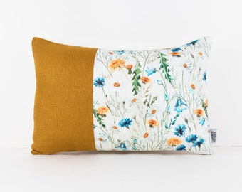 Mid century pillow. Organic linen Mustard Pillow Covers Linen Throw