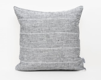 Throw pillow covers Linen pillow case Dark Gray Striped Linen Pillow Cover