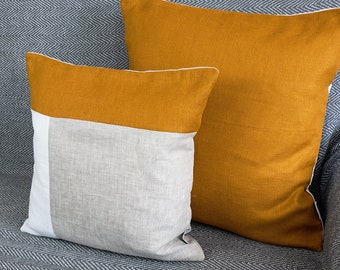 Mid century pillow. Organic linen Mustard Pillow Covers Linen Throw