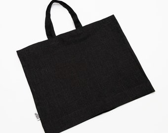 Minimalist Tote Bag Black Linen Tote, Zero Waste Market Bag Reusable Grocery Bag, Modern Tote Bags Handmade Bag, Shopping Bag Sustainable