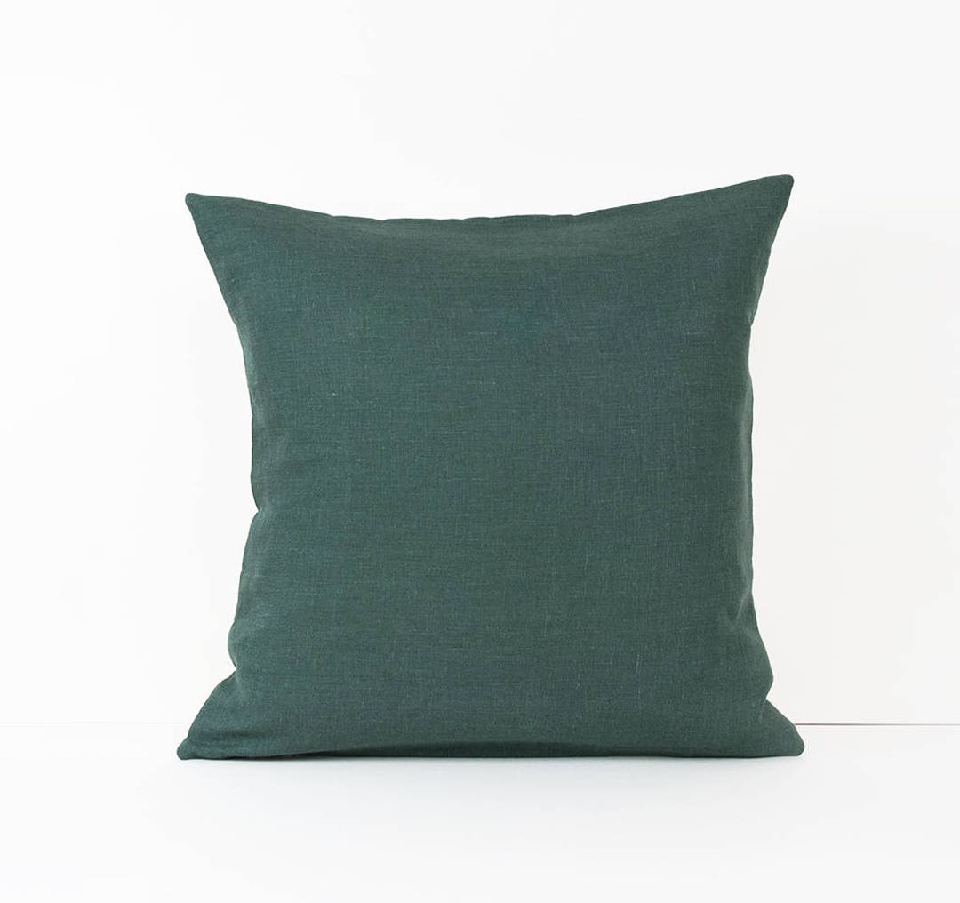 Forest Green Linen Pillow Cover. Dark Green Cushion Cover. Etsy