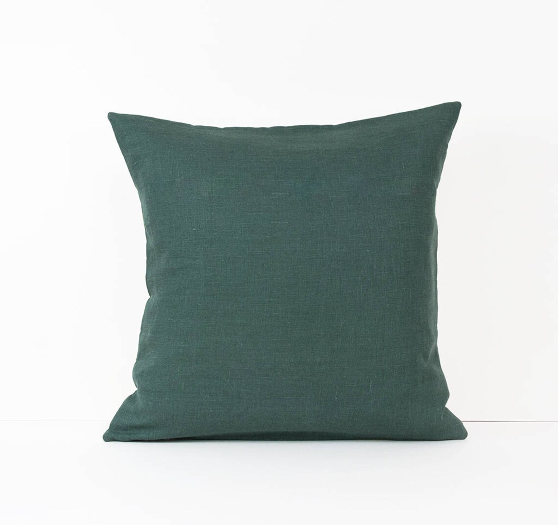 Forest Green Linen Pillow Cover. Dark Green Cushion Cover. Etsy UK