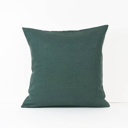 Forest Green Linen Pillow Cover. Dark Green Cushion Cover. Etsy
