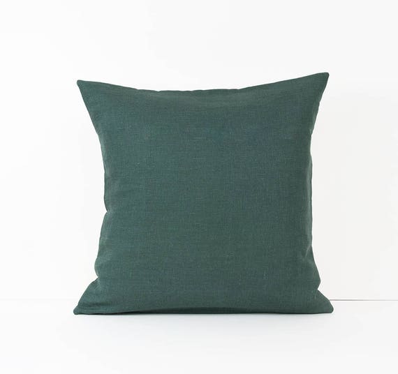 Forest Green linen pillow cover. Dark Hunter Green Strie Velvet Pillow Cover