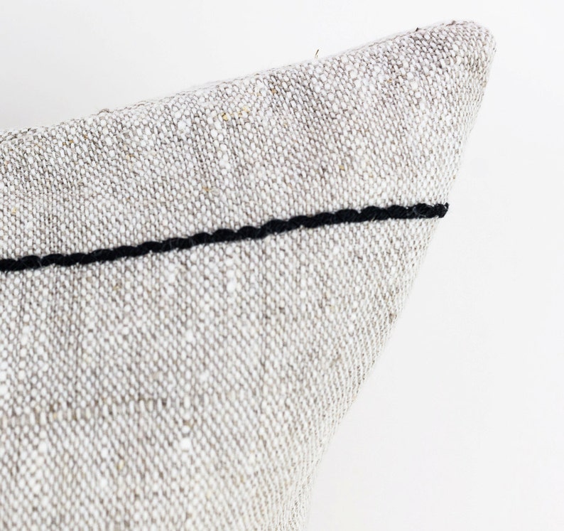 Natural Linen Pillow Cover Black Striped Pillow Case Square Etsy