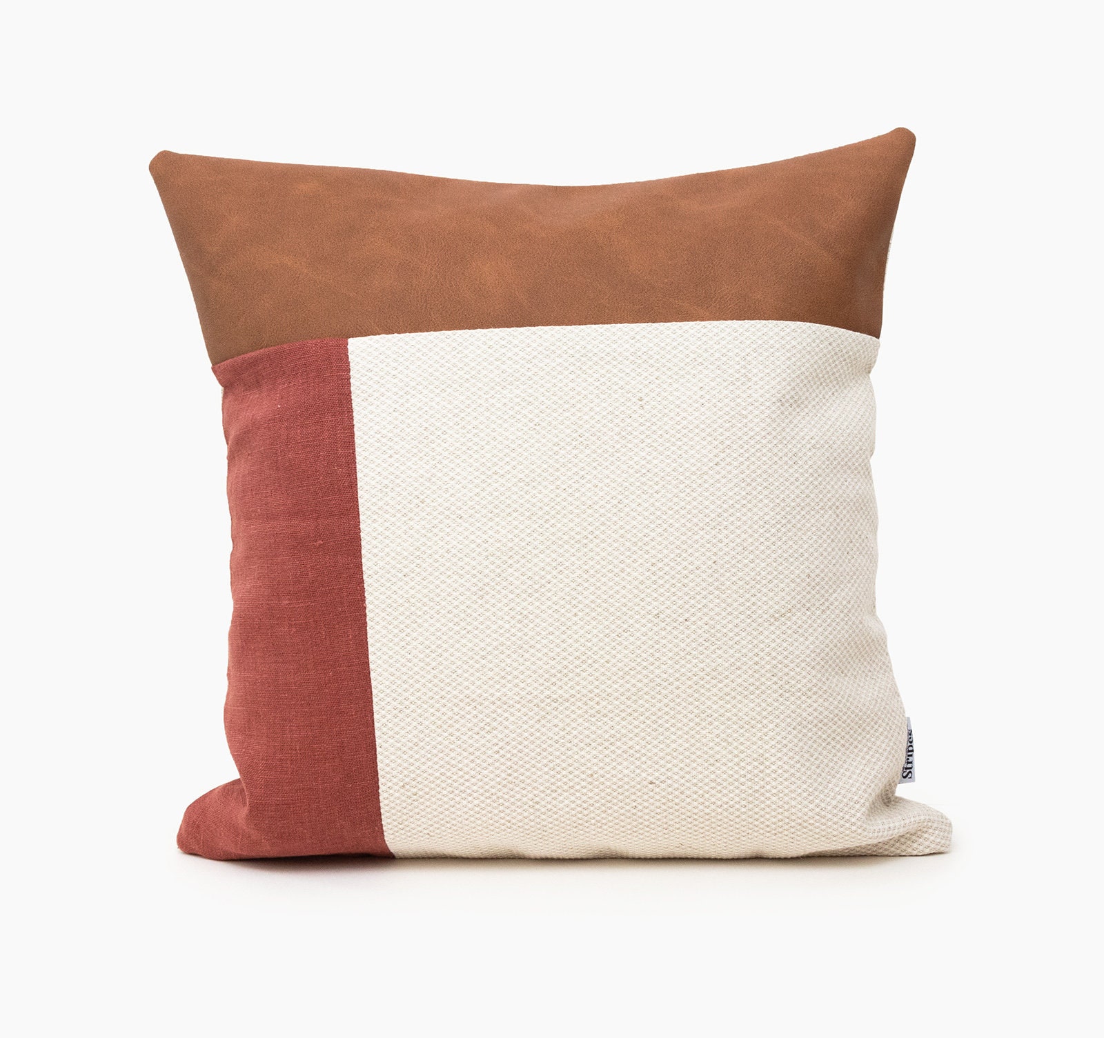 Housse d'oreiller Géométrique Color Block Pillow Cover Rust, Housses en Faux Cuir 26x26 Taies d'orei