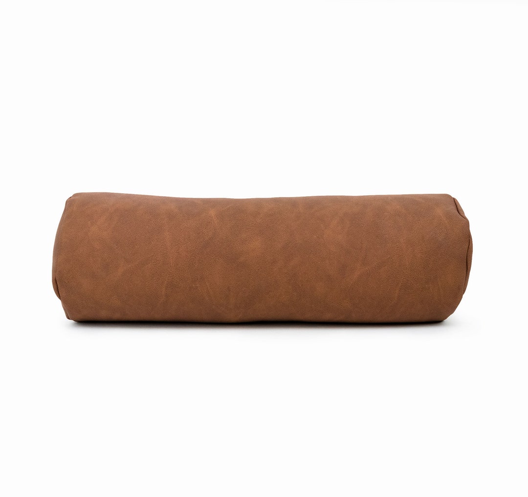 Faux Leather Bolster Pillow Cover Cylinder Cushion Covers, Tan Faux