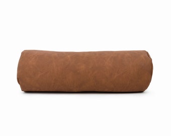 Faux Leather Bolster Pillow Cover Cylinder Cushion Covers, Tan Faux Leather Cushion Cover with Zipper Pillow Case, Neckroll Pillow Covers