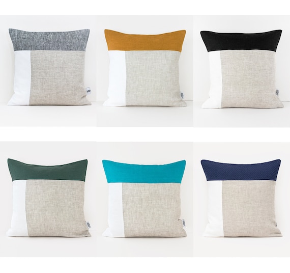Color block pillow cover Mustard linen Color Block Pillow Cover Mustard Linen
