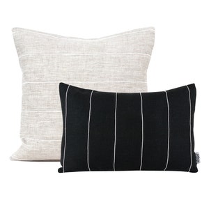 Ensemble de 2 oreillers classiques en lin et rayures, housse de coussin, ensemble de taies d'oreiller neutres pour canapé, ensemble de coussins à rayures, oreillers beige noir