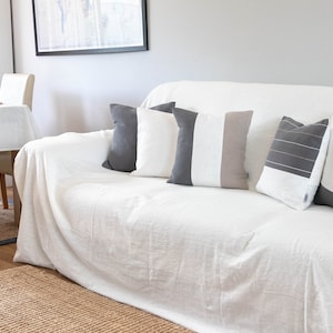 White Linen Sofa Cover, Large Linen Couch Cover, Extra Large Sofa Throws, Linen Sofa Slipcovers, Armchair Slipcover, Sectional Couch cover