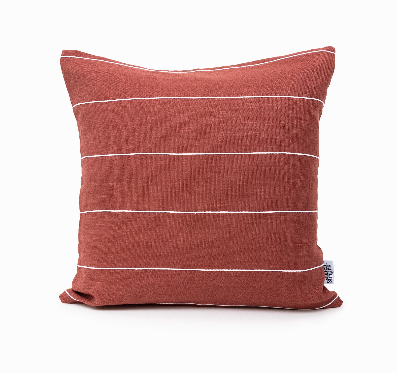 Striped Cushion Cover Stripe Pillow Covers 20x20, Linen Throw Rust White Stripes, Book Nook Cases