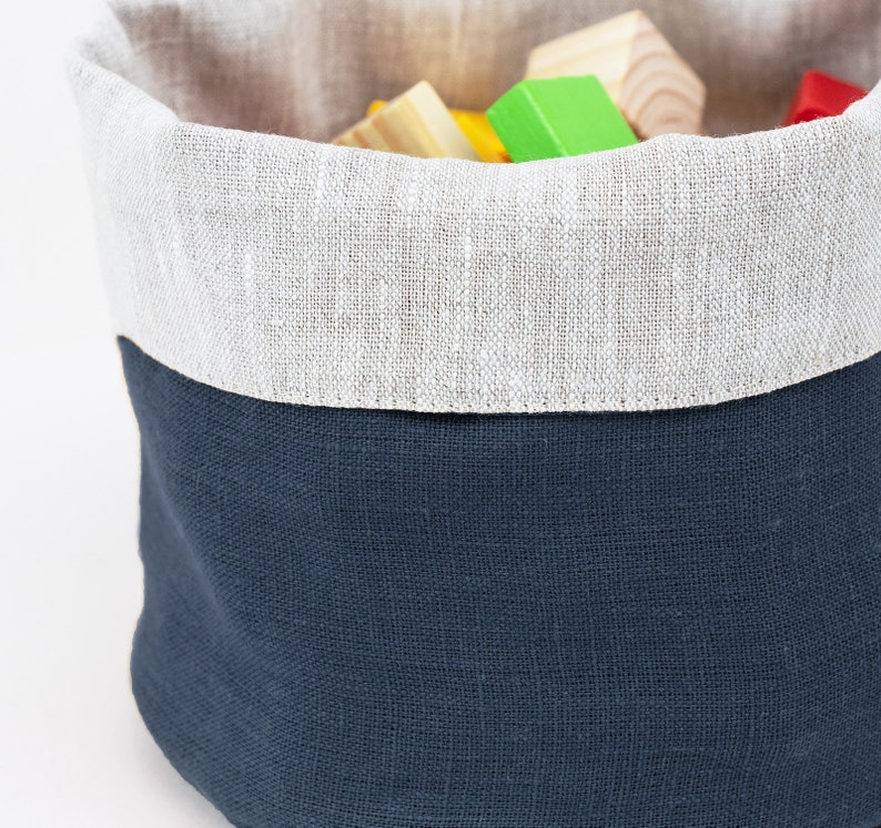 Navy Linen Storage Basket Nursery Storage Baskets Blue Toy Etsy