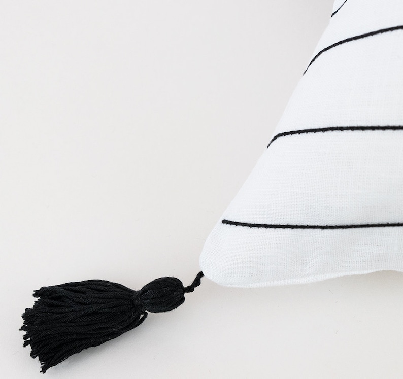 Black and White Stripe Linen Pillow Cover With Black Tassels. Etsy UK