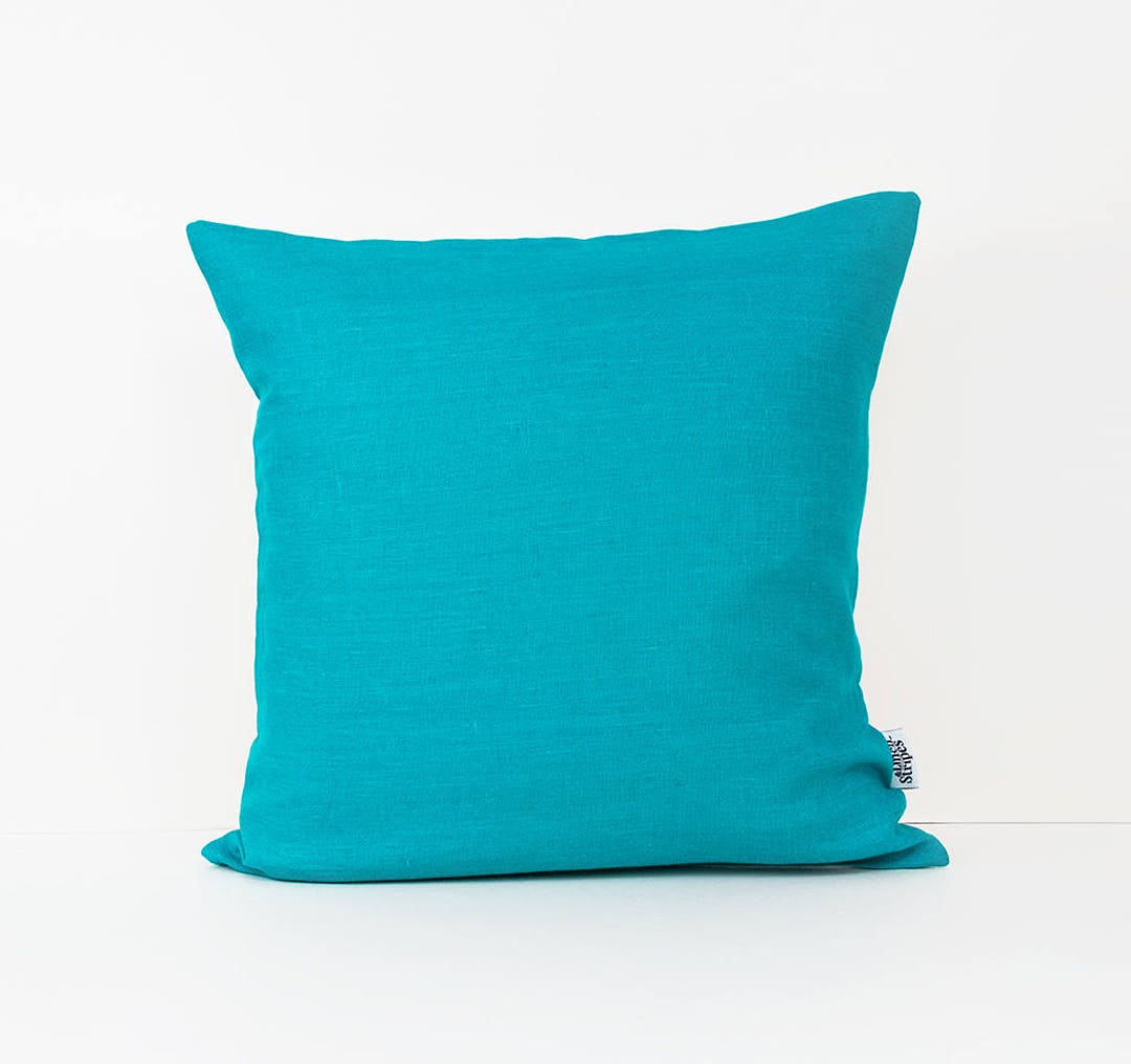 Teal Linen Cushion Cover Teal Pillow Cover 20x20, Organic Linen Throw