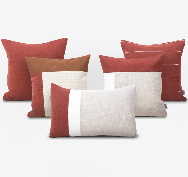 Rust Linen Pillow Cover Set Modern Pillow Covers Set Linen Cushion