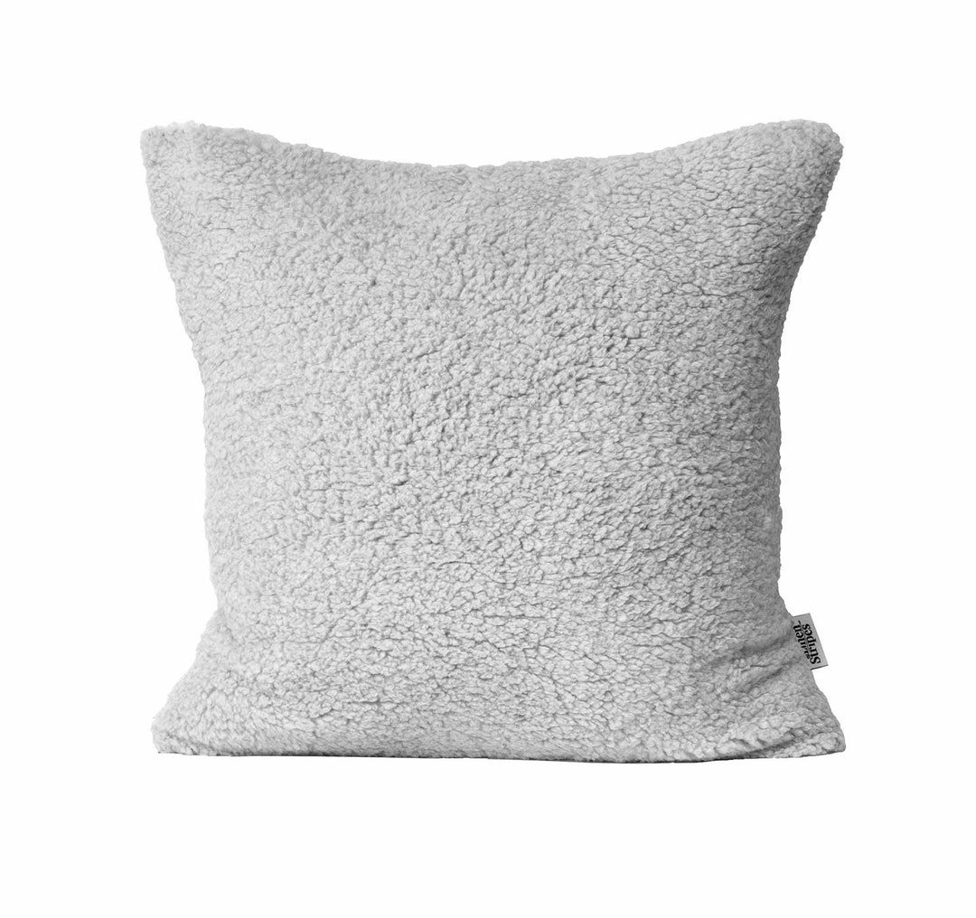 Grey Sherpa Pillow Cover Faux Fur Cushion Cover Neutral Etsy