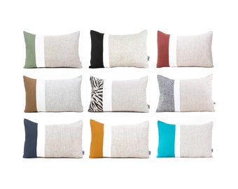 Lumbar Pillow Covers 14x36 Cushion Cover, Color Block Pillow Cover Geometric Pillow Cases, Linen Throw Pillow Cover Rectangular Cushions UK