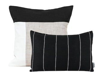 Pillow Case Set of 2 Black and White Linen Pillow Covers, Modern Nordic Pillow Combinations, Black and White Cushion Covers, Decorative sham