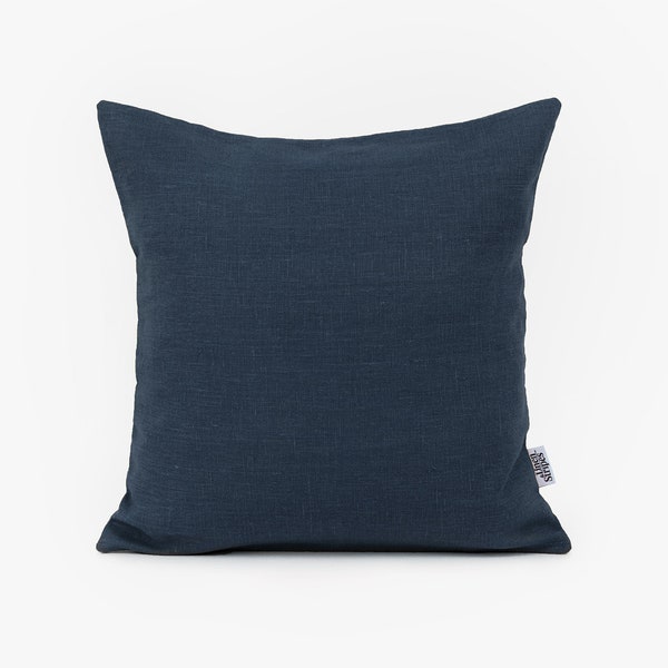 Navy Linen Pillow Covers 24x24 Pillow Cover, Navy Cushion Covers Blue Throw Pillow Cases, Linen Pillow Cover Patterned Pillowcase, Euro Sham