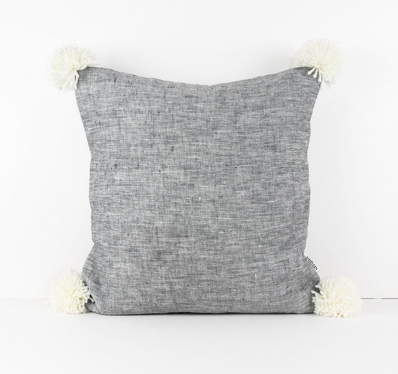 Grey Euro Shams Covers 26x26 Pillow Cover Gray Pompom Pillow Etsy