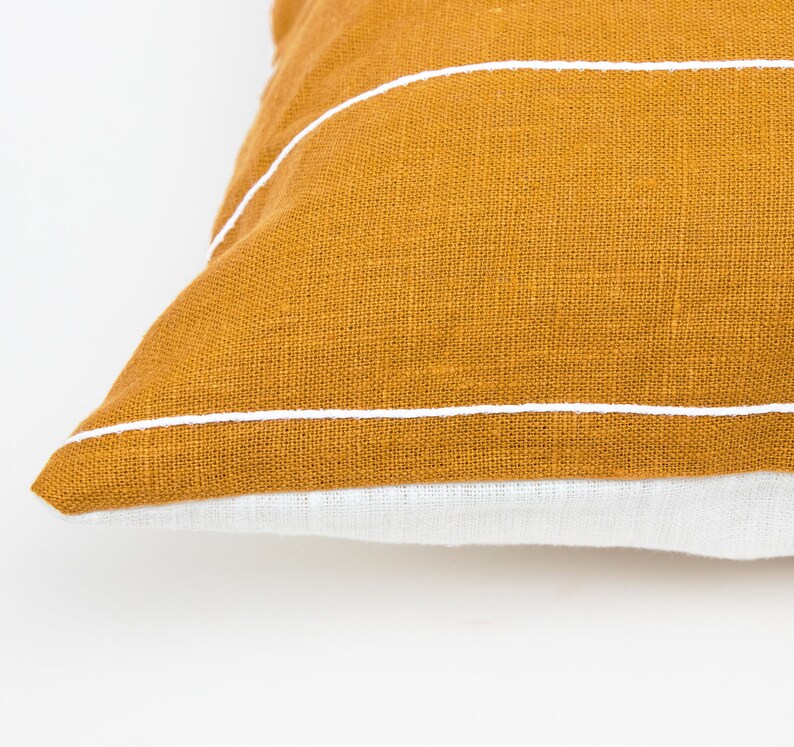Mustard Cushion Cover White Stripe Pillow Cases Modern Pillow Etsy