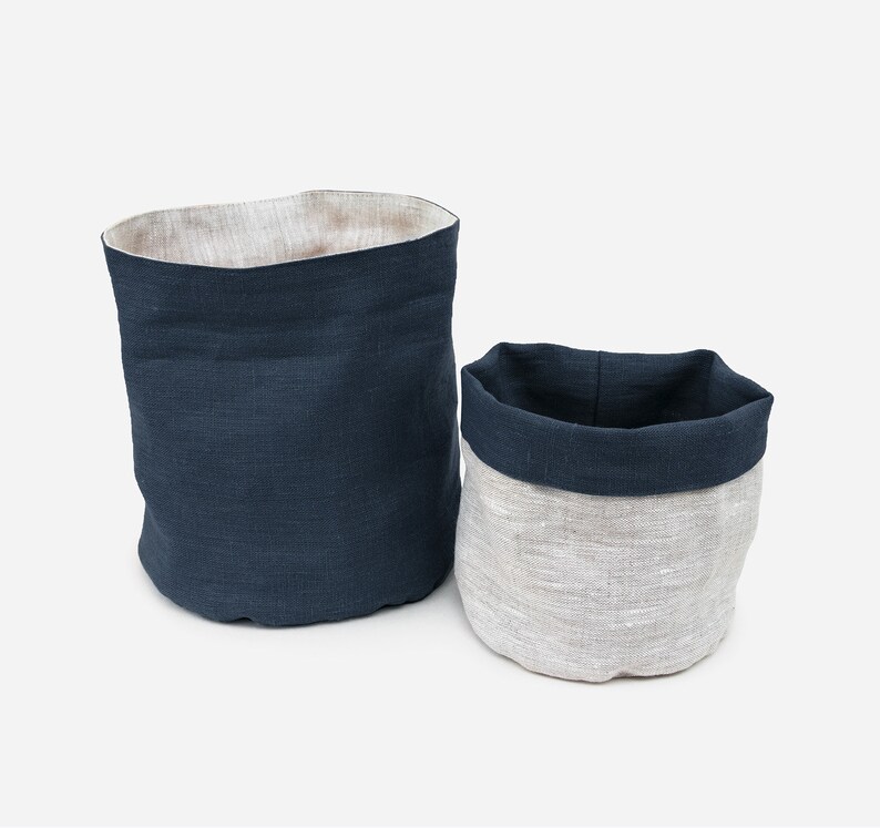 Navy Linen Storage Basket Nursery Storage Baskets Blue Toy Etsy