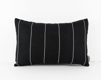 Black Linen Cushion Cover with White Stripes, Lumbar Pillow Covers Black  and White Throw Pillow Cases, Rectangle Pillow Cover 24x16 Pillows