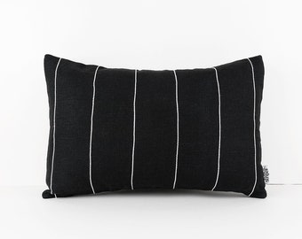 Long Lumbar Pillow Cover in Black Linen with White Stripes, Black and White Cushion Cover, Bolster Pillow Case 14x36, Lumbar Cushion for Bed