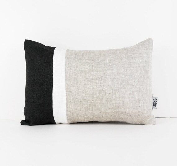 Black Throw Pillow Cover Lumbar Cushion Cover Uk Color Block Etsy